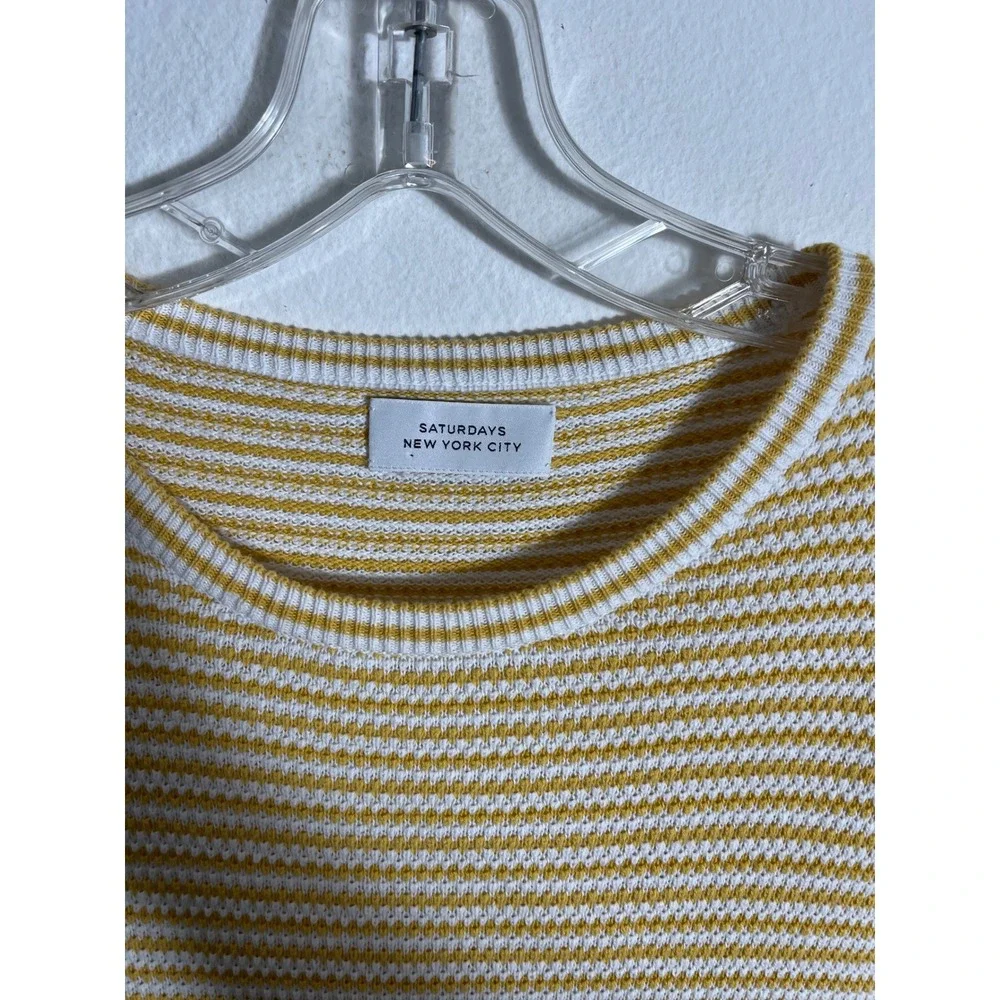 SATURDAYS NYC Short Sleeve Mustard Yellow Striped Cotton Knit Sweater Tee